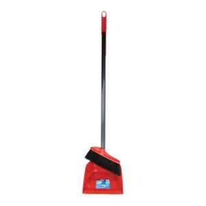 Vileda Plastic and Metal Dustpan with Long Handle Broom Black and Red VF291